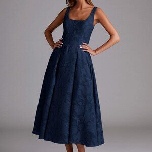 Navy midi fit and flare corset dress